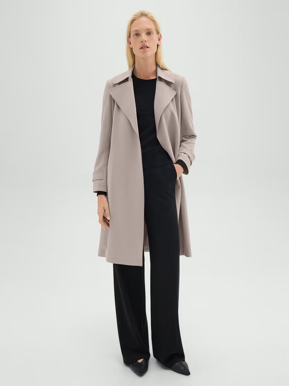 Theory Oaklane Trench Coat In Sport Tex Crepe in Pale Oak NWT Size P